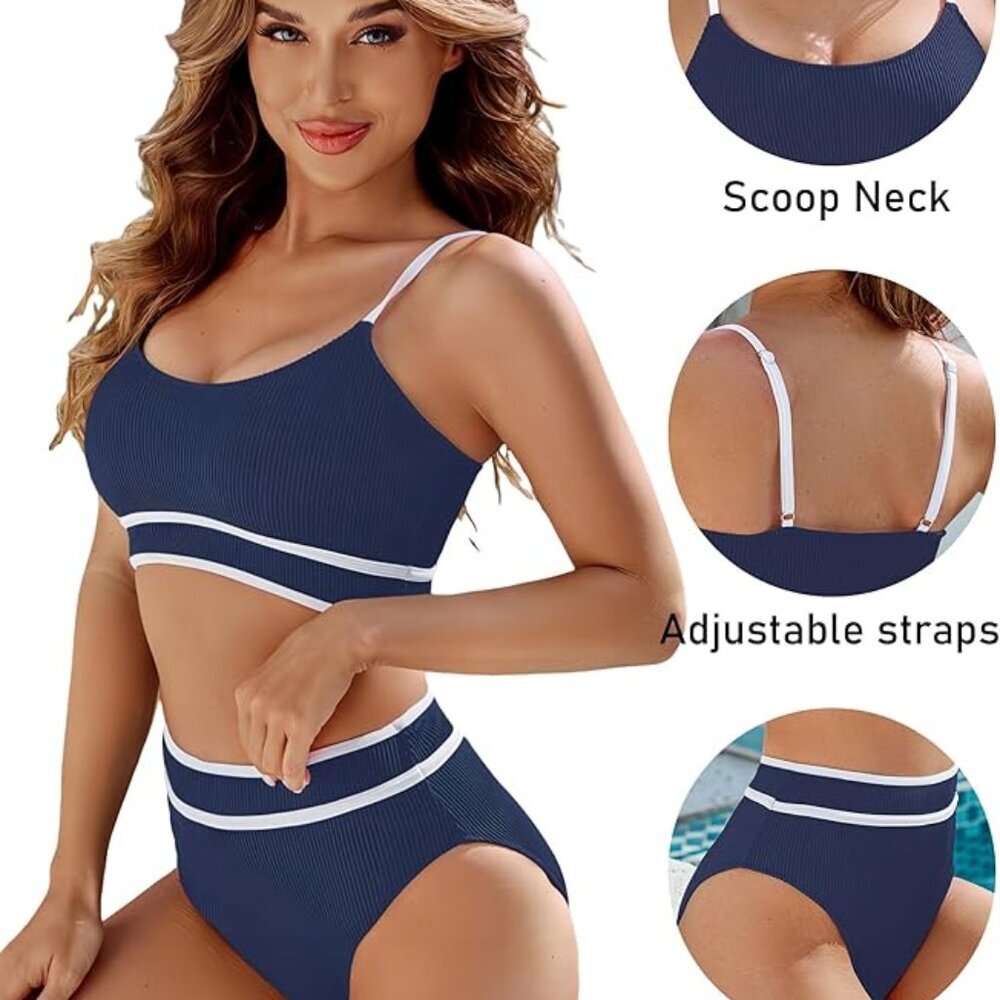 BMJL Women's High Waisted Bikini Ribbed Two Piece Swimsuit